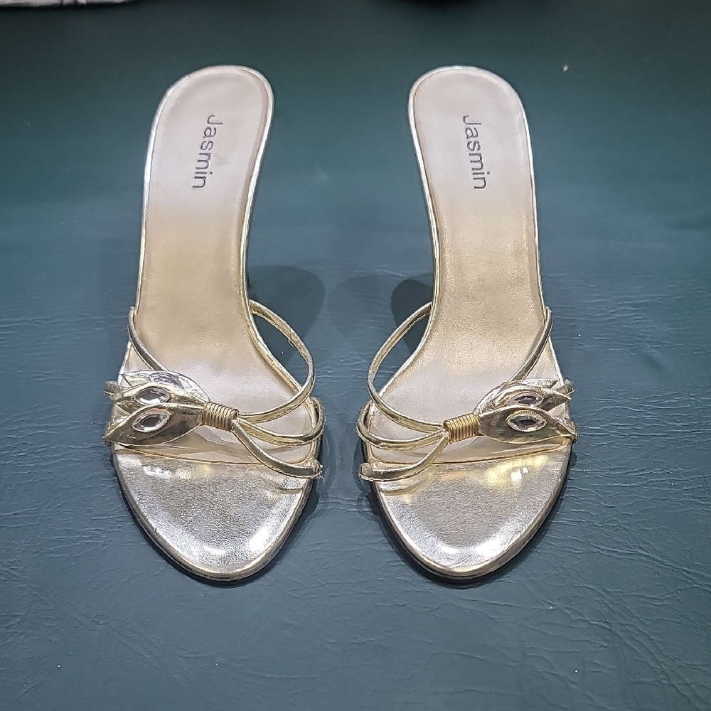 **Jasmine Metallic Gold Knot Slide Mules**